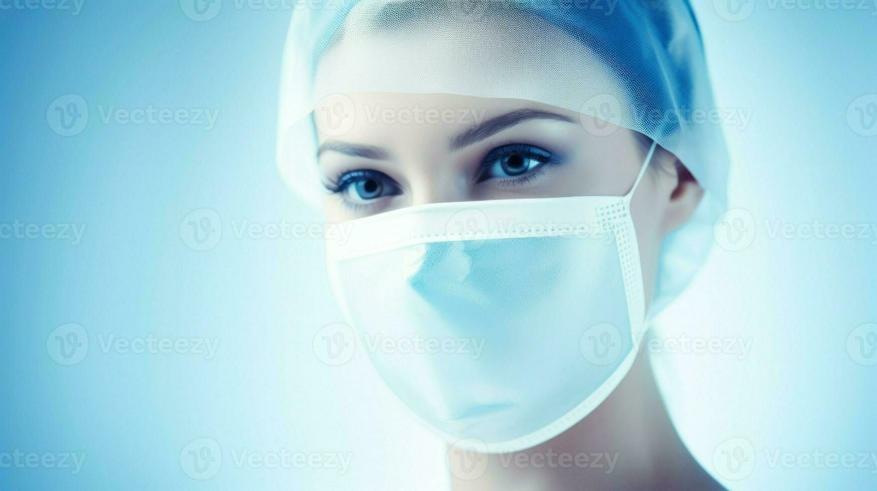 Doctor wearing a protective mask prepares for surgery. Generative AI photo