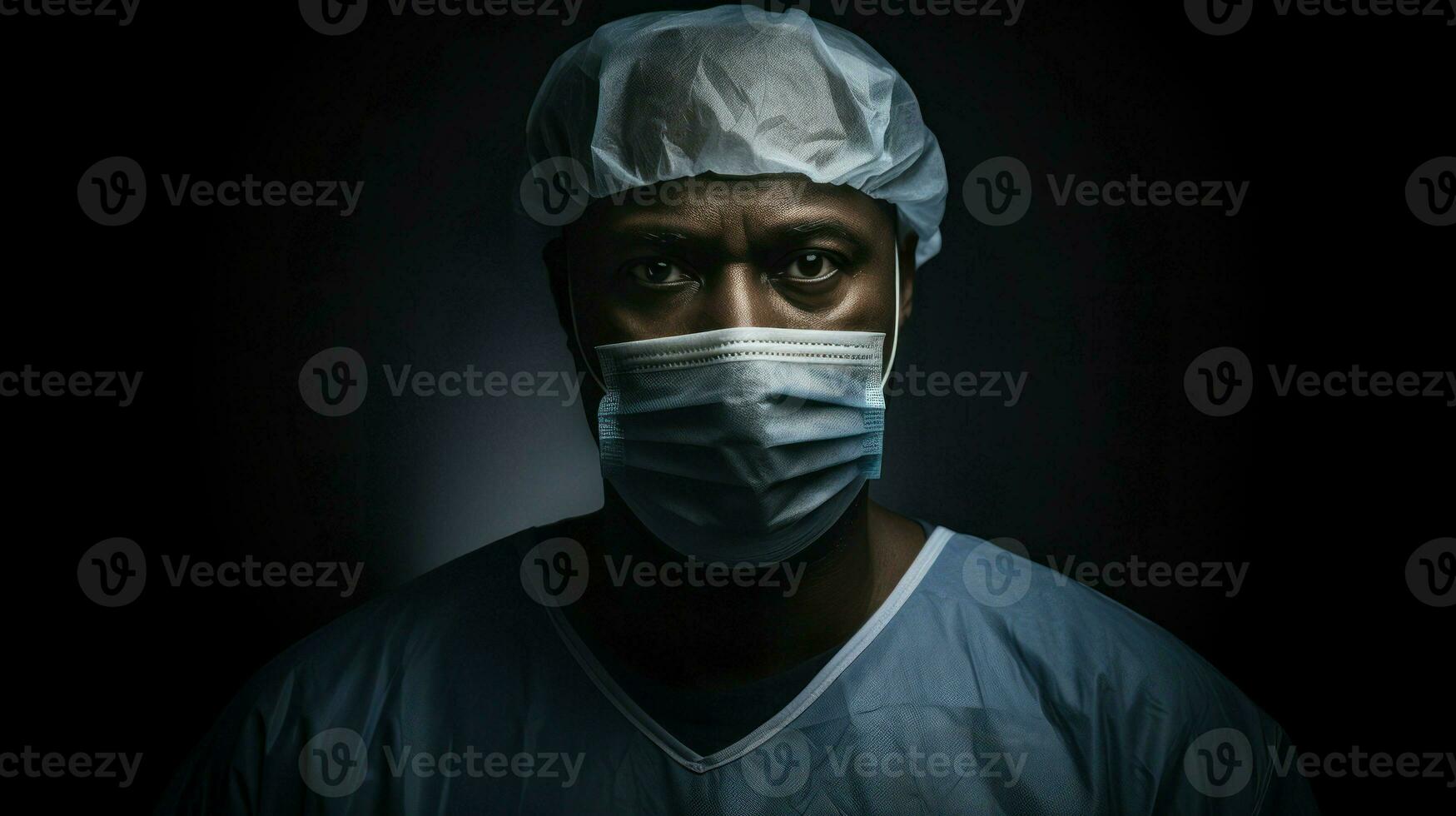 Doctor wearing a protective mask prepares for surgery. Generative AI photo