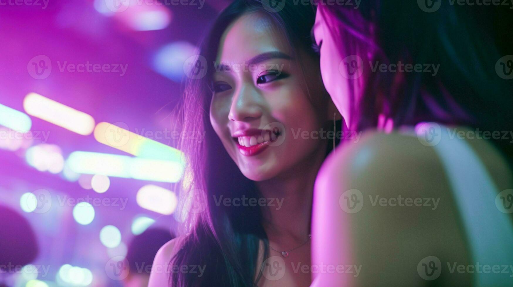 Asian girls having fun together in a club. Generative AI photo