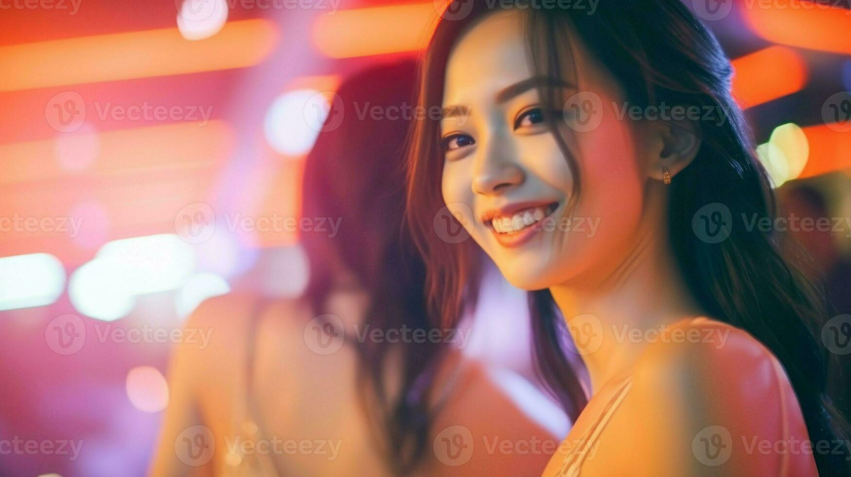 Asian girls having fun together in a club. Generative AI photo