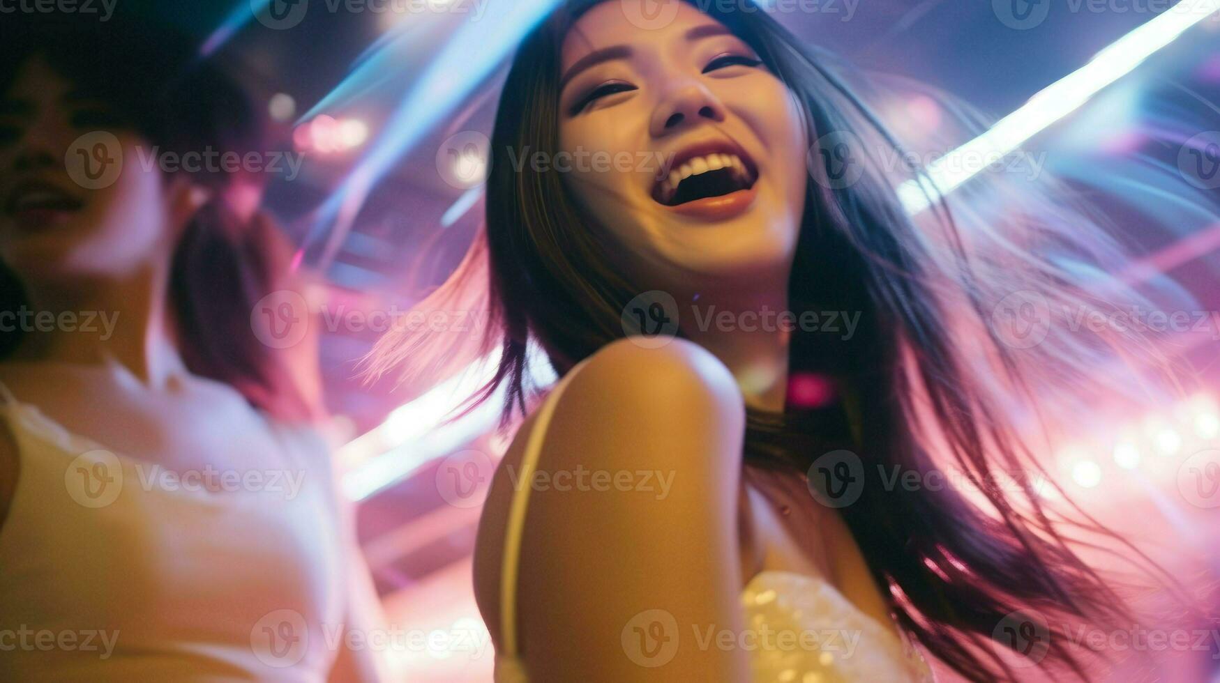 Asian girls having fun together in a club. Generative AI photo