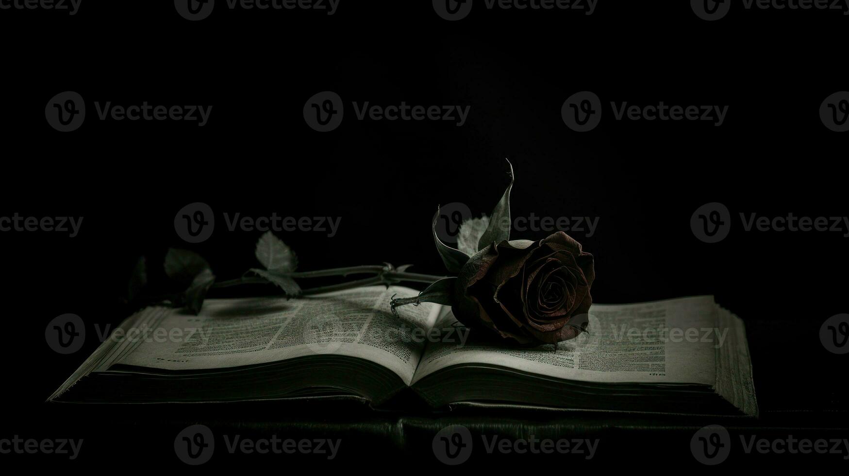 A rose in the middle of an opened book. Generative AI photo