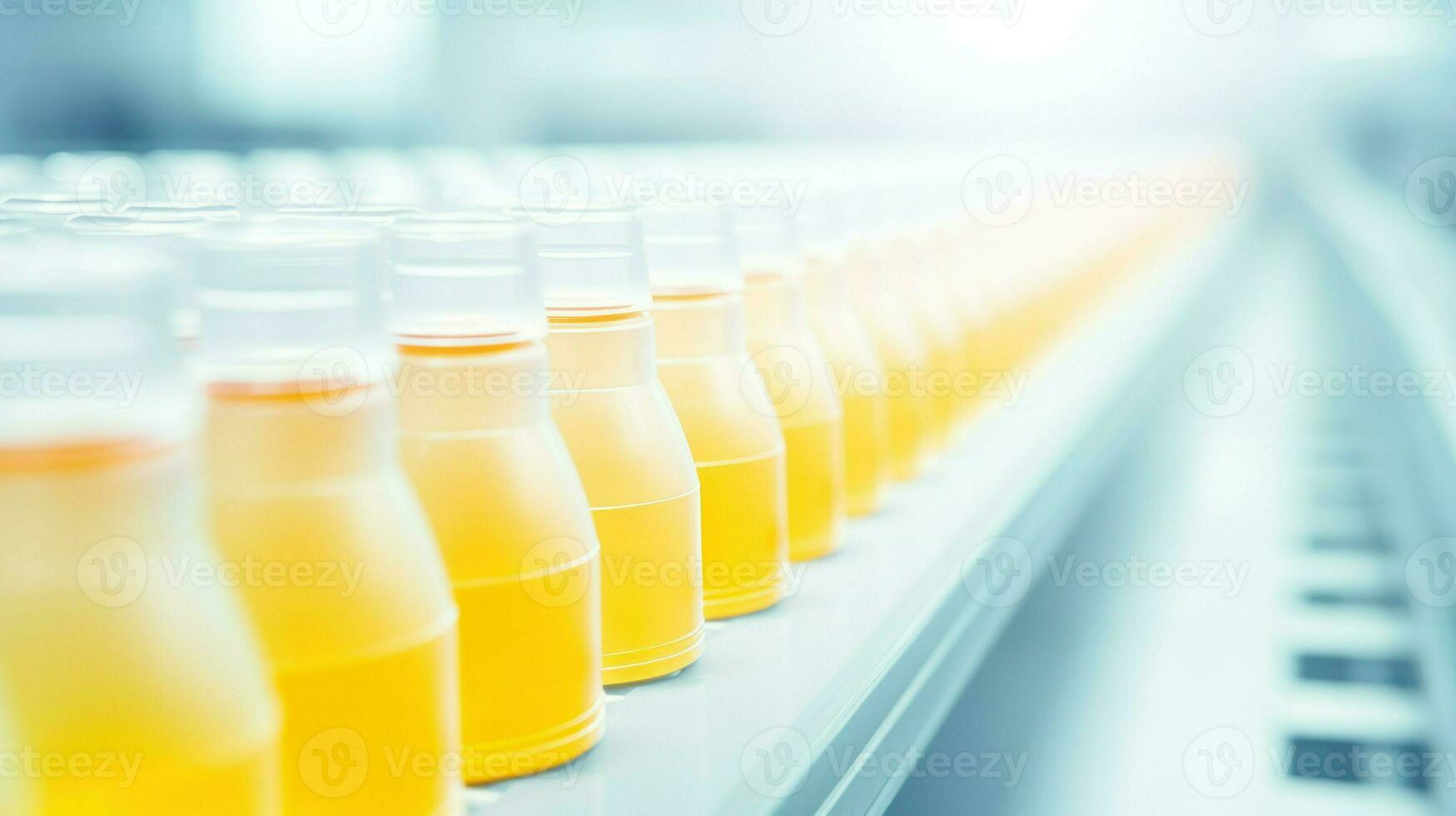 Bottles of soda moving on factory conveyor.. Generative AI photo