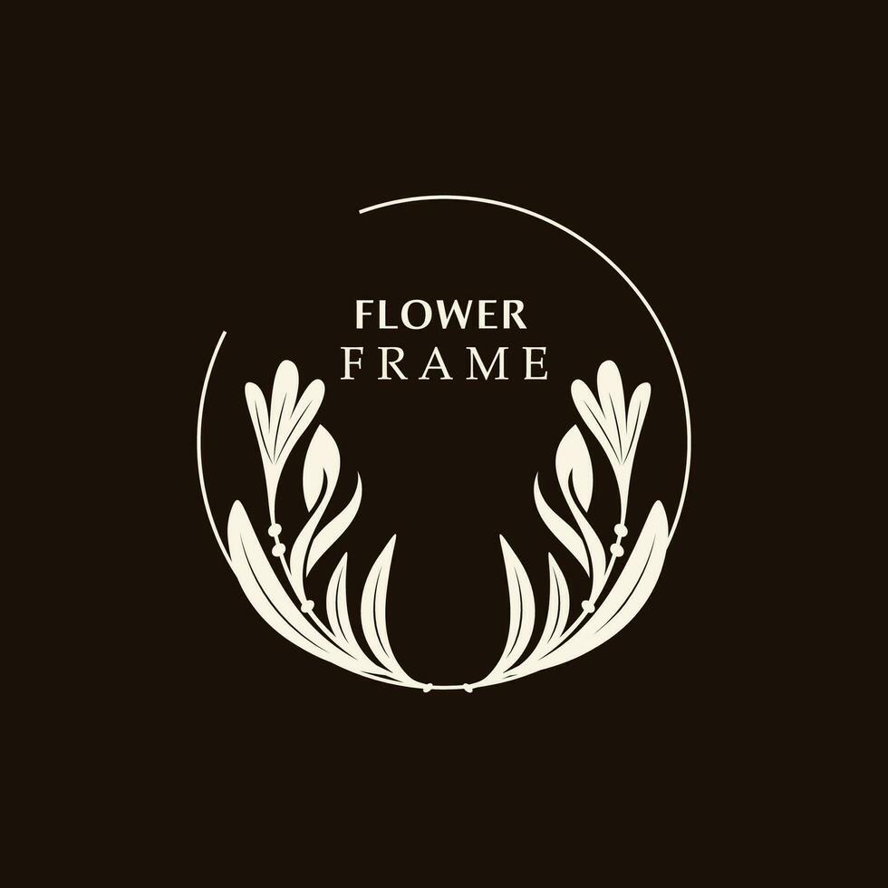 floral marco flor redondo forma emblema logotipo aislado en blanco fondo, hojas lujo lineal logo circulo estilo boutique vector