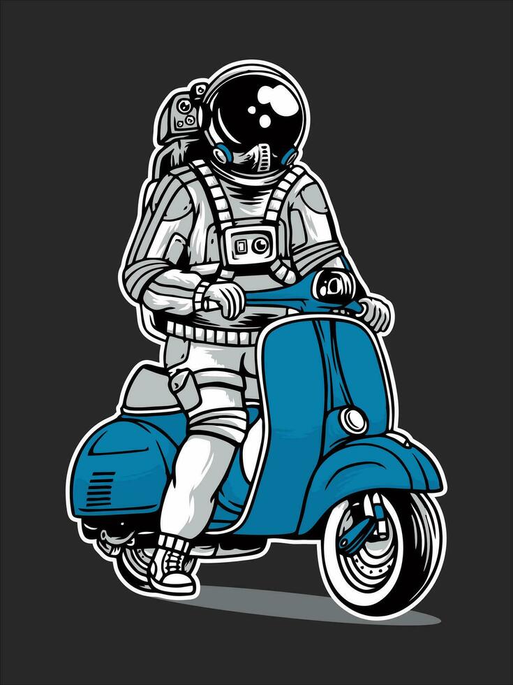 Vector illustration of an astronaut riding a Vespa scooter