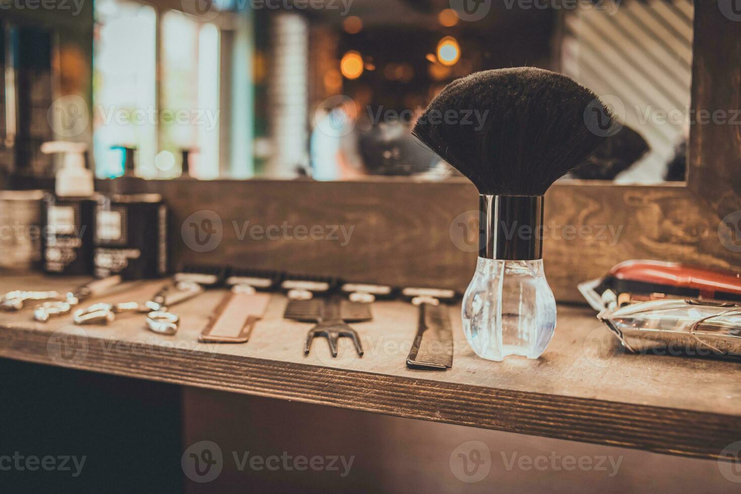 accessories for haircuts are on the shelf in the salon photo