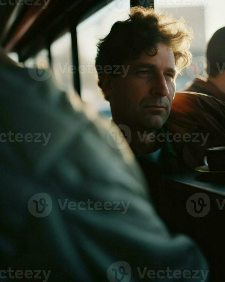 A man using public transportation. Generative AI photo