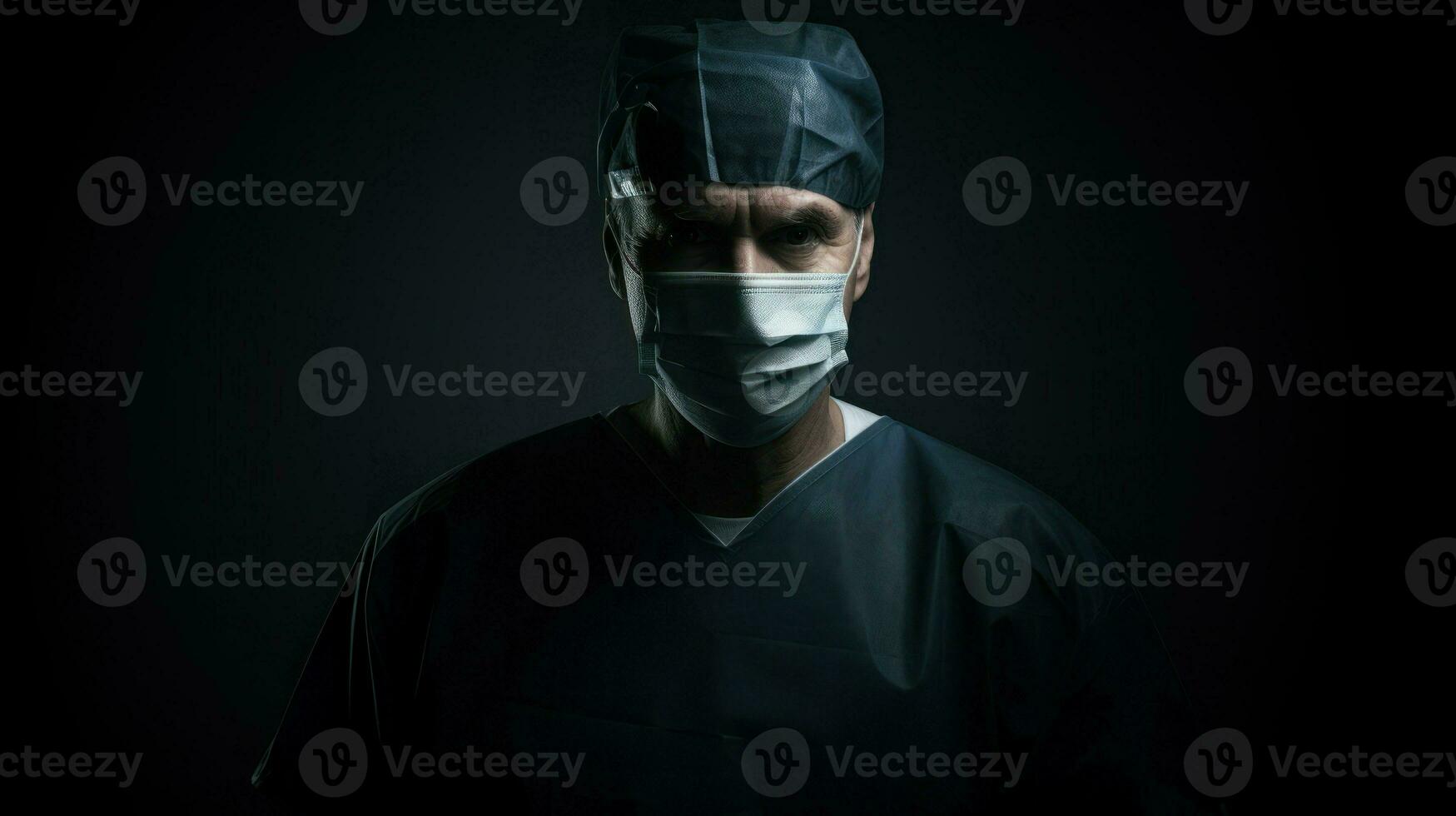 Doctor wearing a protective mask prepares for surgery. Generative AI photo