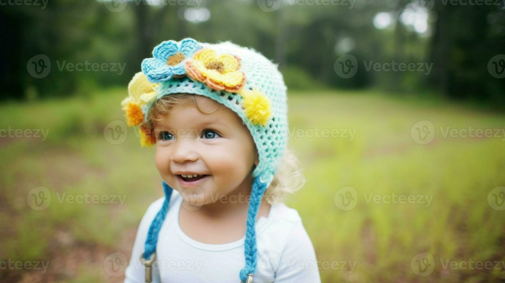 Little girl with colored eyes. Generative AI photo