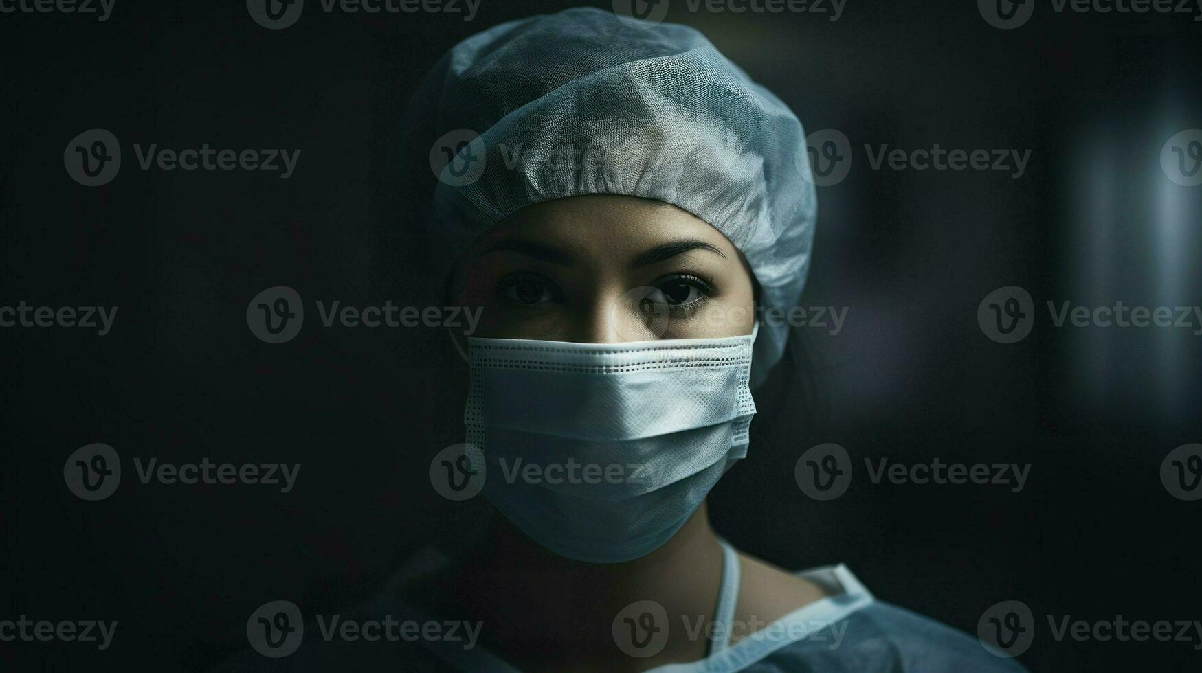 Doctor wearing a protective mask prepares for surgery. Generative AI photo