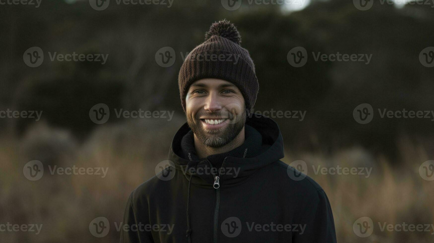 Young traveling man hiking in the mountains. Generative AI photo