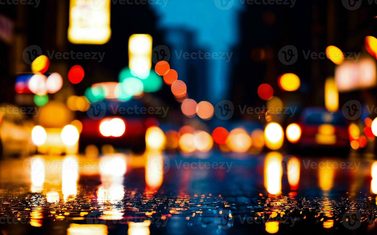 AI generated Dusk Rain Capturing the Shimmer of Urban Life in the Rain ai generated photo