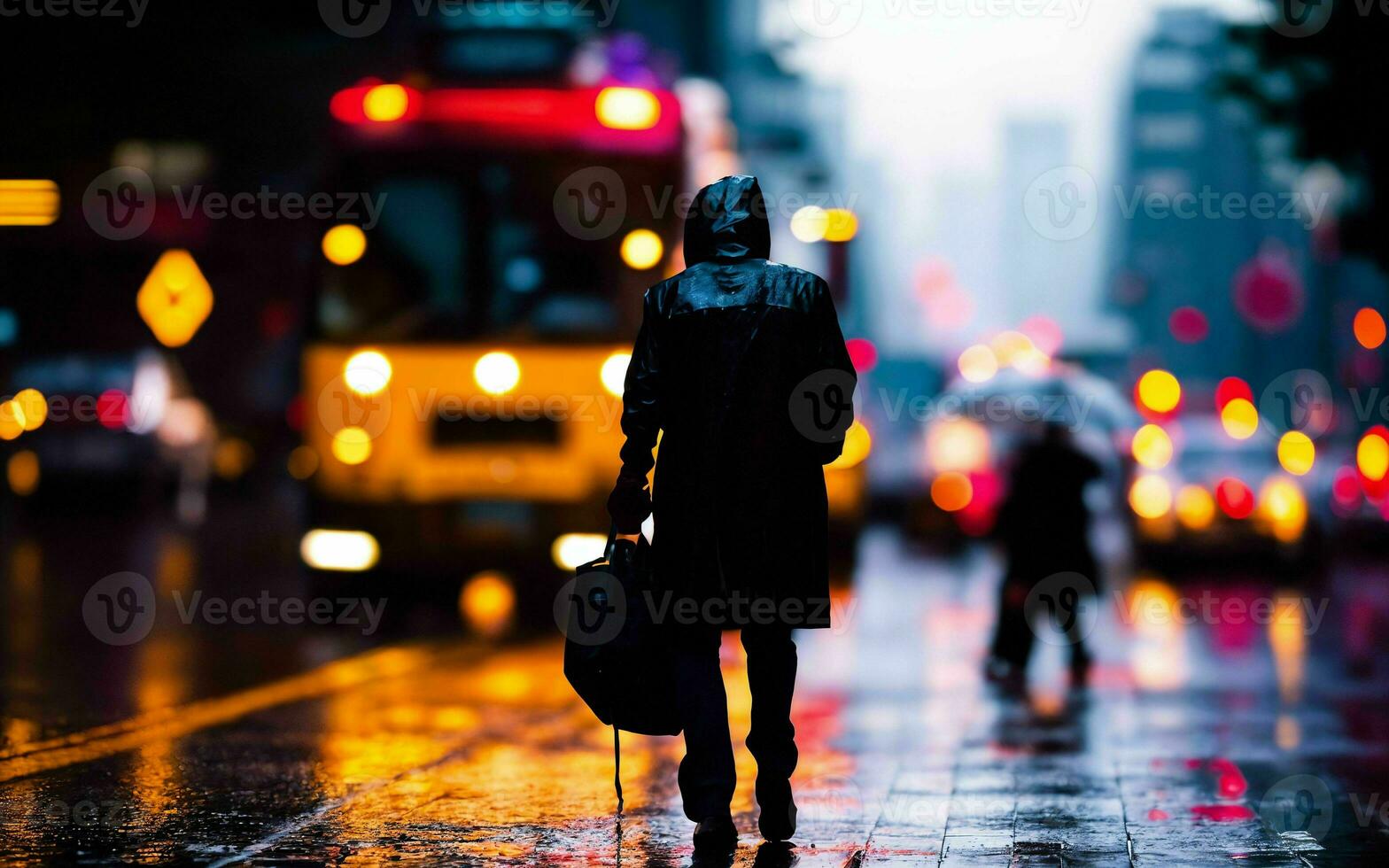 AI generated Dusk Rain Capturing the Shimmer of Urban Life in the Rain ai generated photo