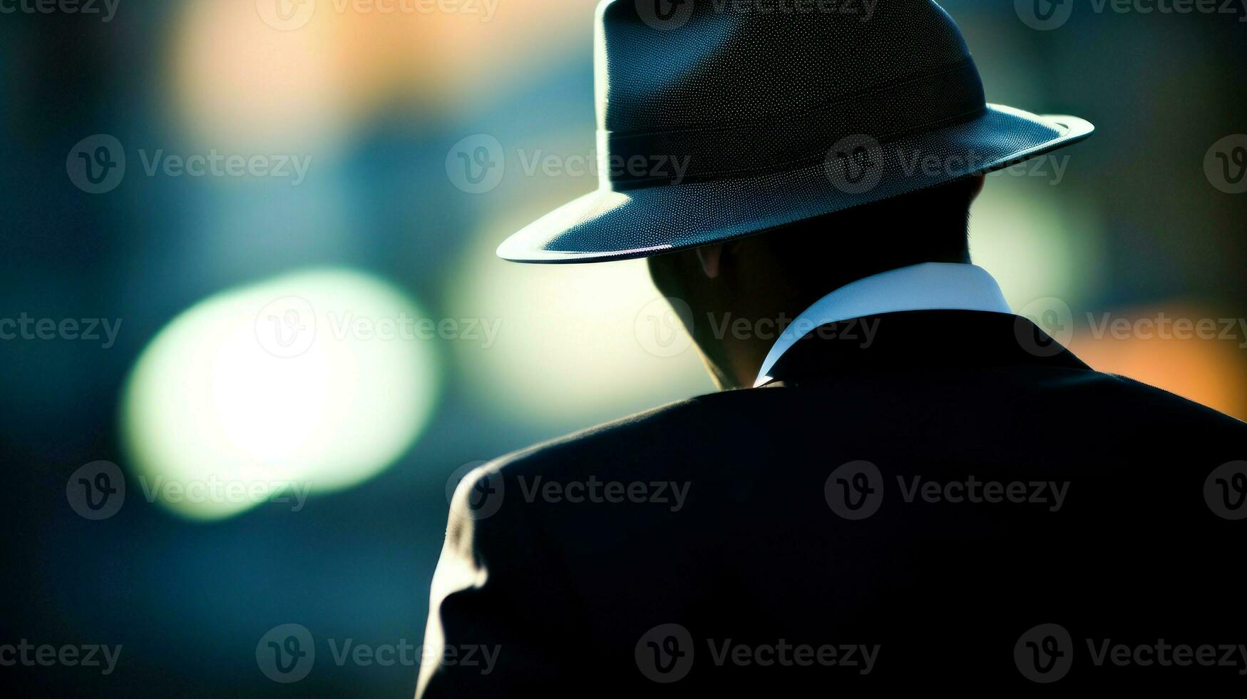 A serious-looking man in a suit and hat. Generative AI photo