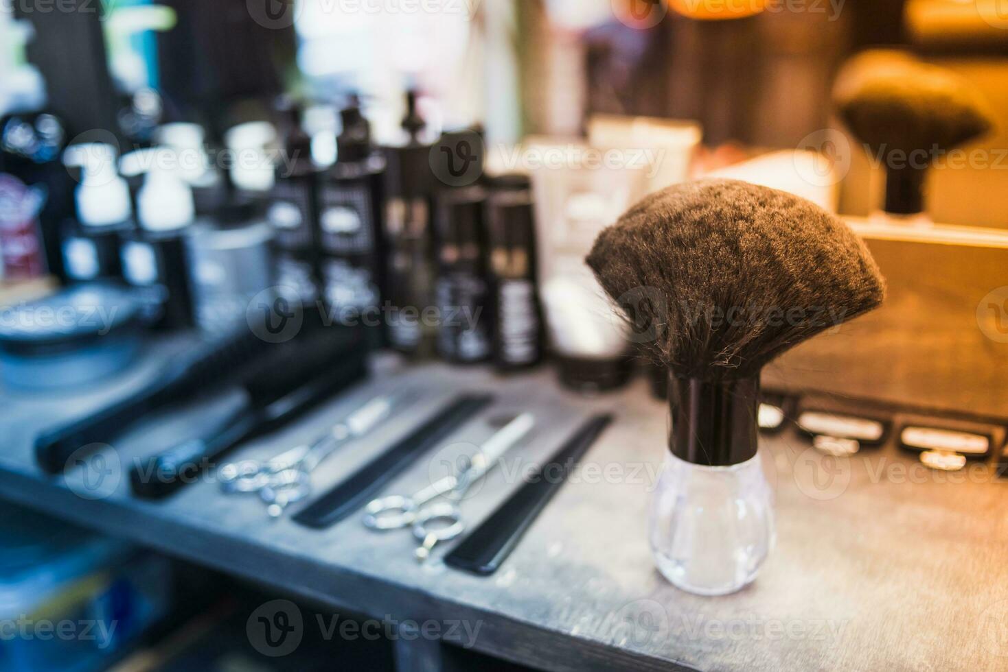 accessories for haircuts are on the shelf in the salon photo