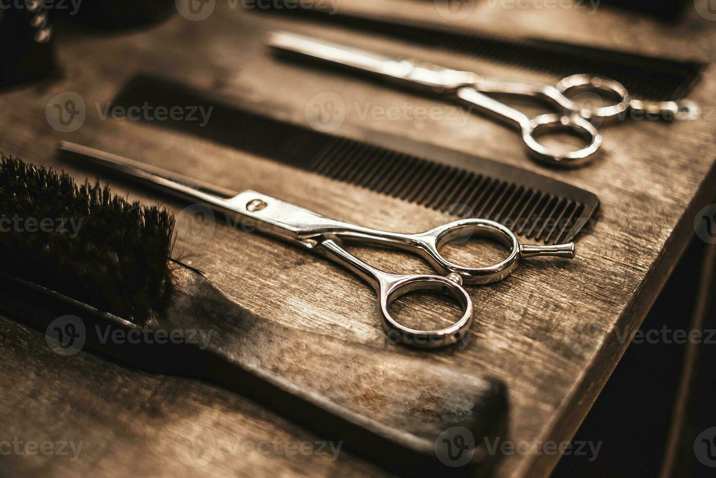 accessories for haircuts are on the shelf in the salon photo