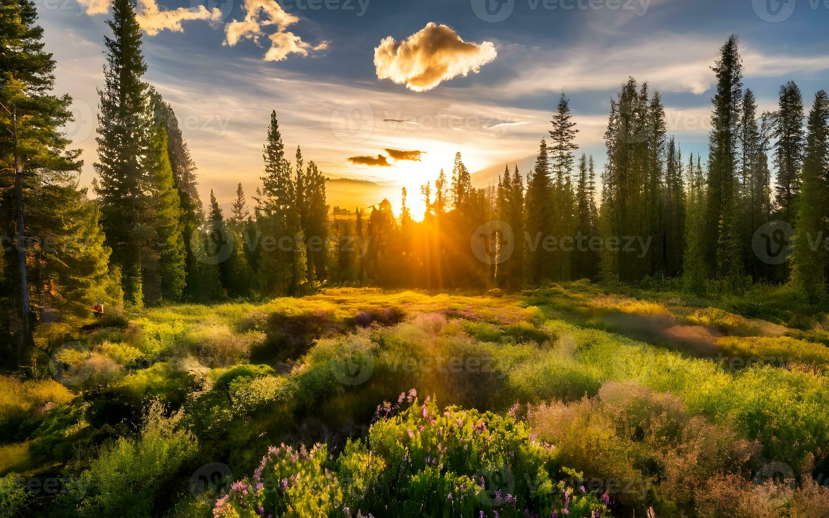 AI generated Enchanting Serenity, Golden Hour's Embrace in a Tranquil 