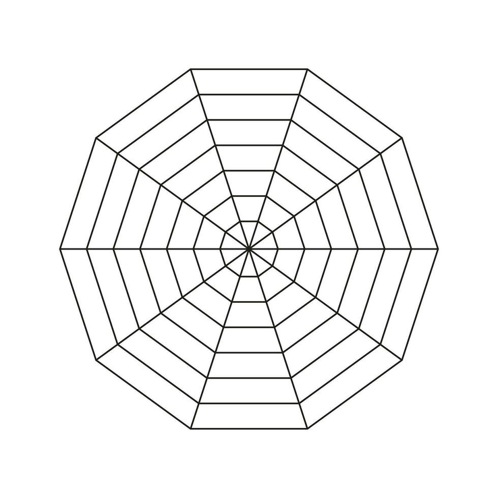 Decagonal graph infographic. Radar or spider diagram template. Flat blank radar chart. Diagram for statistic and analytic. Vector simple graphic illustration.