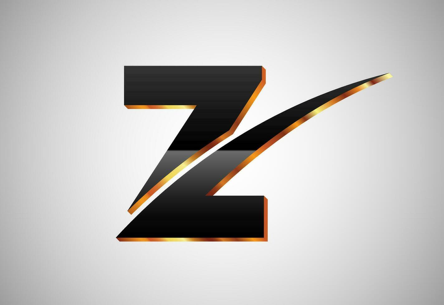 Gold and black color alphabet Z with swoosh. Elegant Gold Color alphabet vector illustration