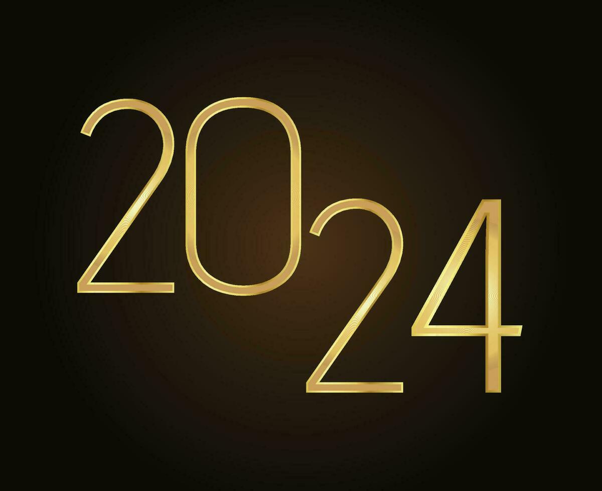 contento nuevo año 2024 fiesta resumen oro gráfico diseño vector logo símbolo ilustración con marrón antecedentes