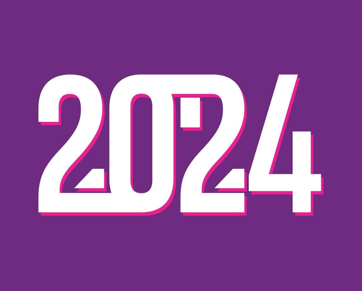 Happy New Year 2024 Holiday Abstract White Graphic Design Vector Logo Symbol Illustration With Purple Background