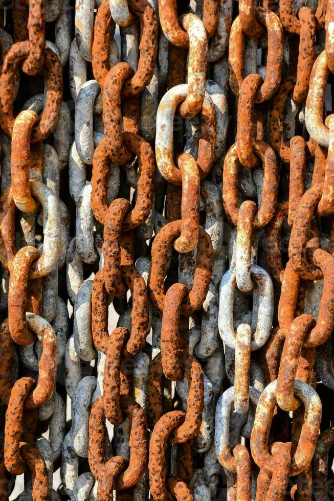 a close up of a chain of rusty links photo