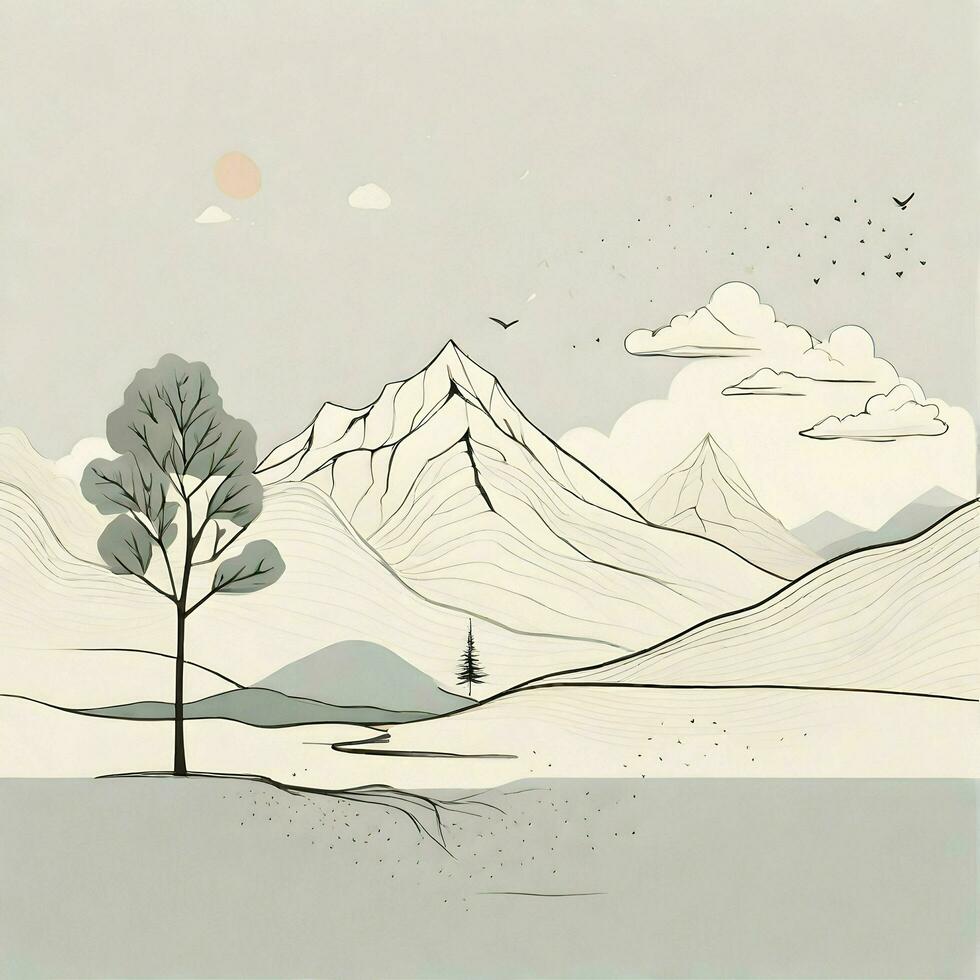 AI generated simplicity with a hand-drawn minimal background inspired by nature photo