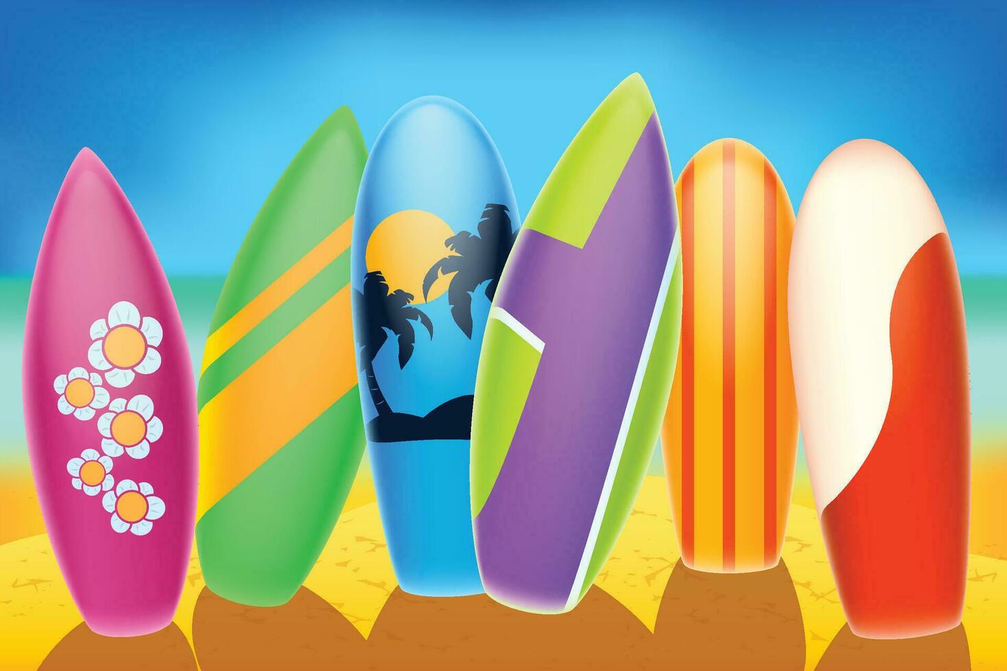 surfboards in a set vector