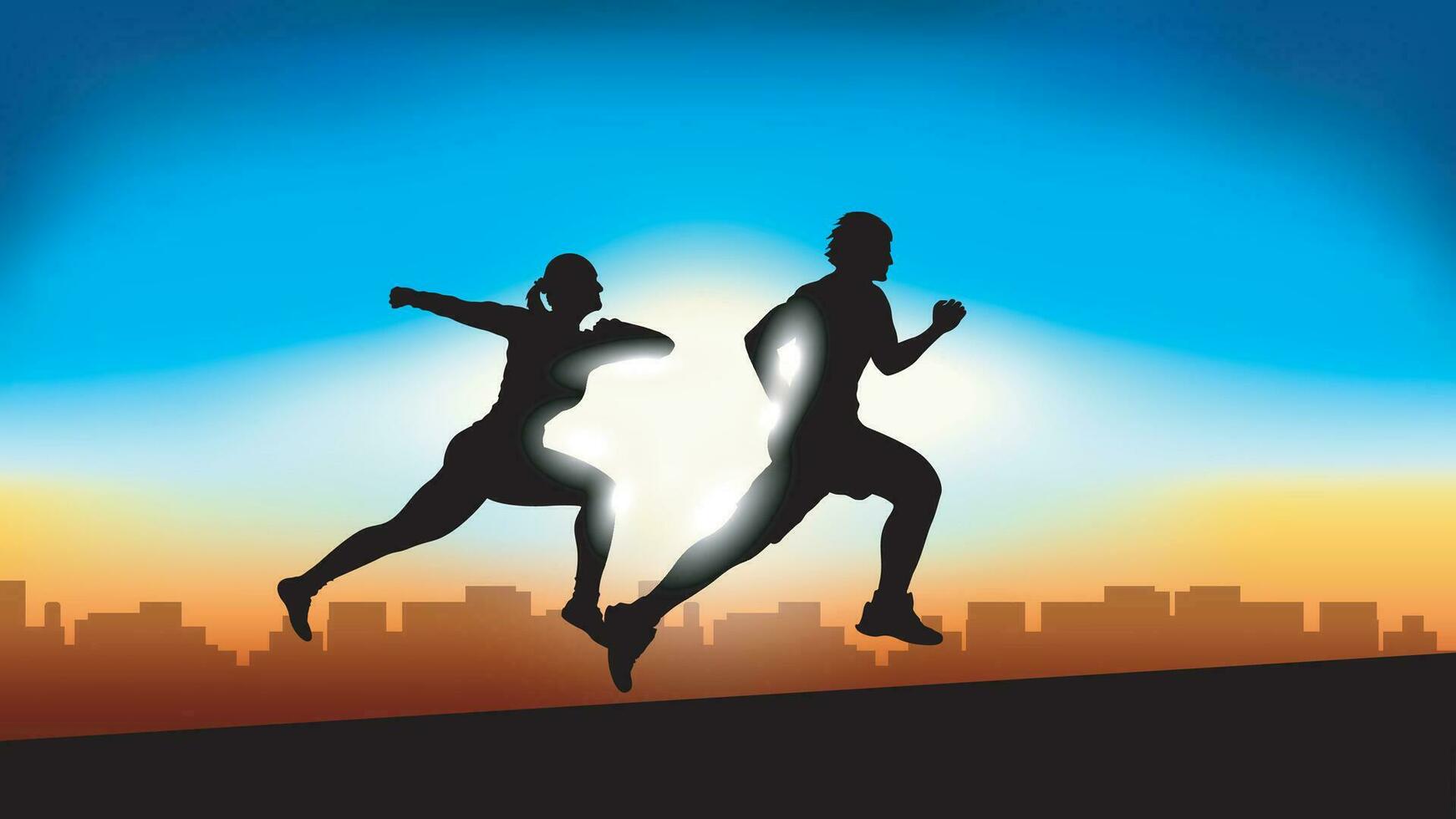 runners silhouettes at sunset vector