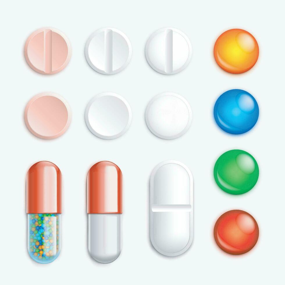 set pills on white vector