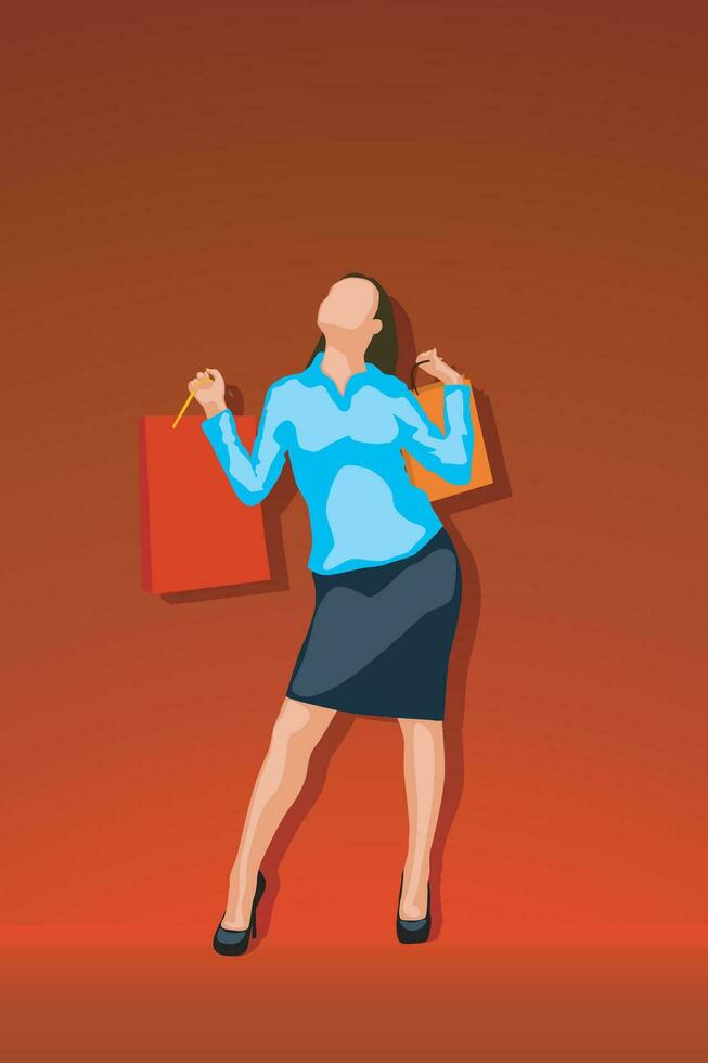 shopping woman holds bags vector