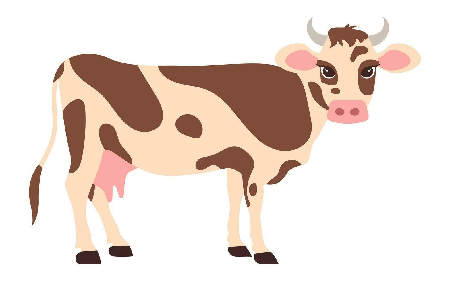 Cow in flat style. Vector illustration of a rural animal. Cute cow beige brown color.