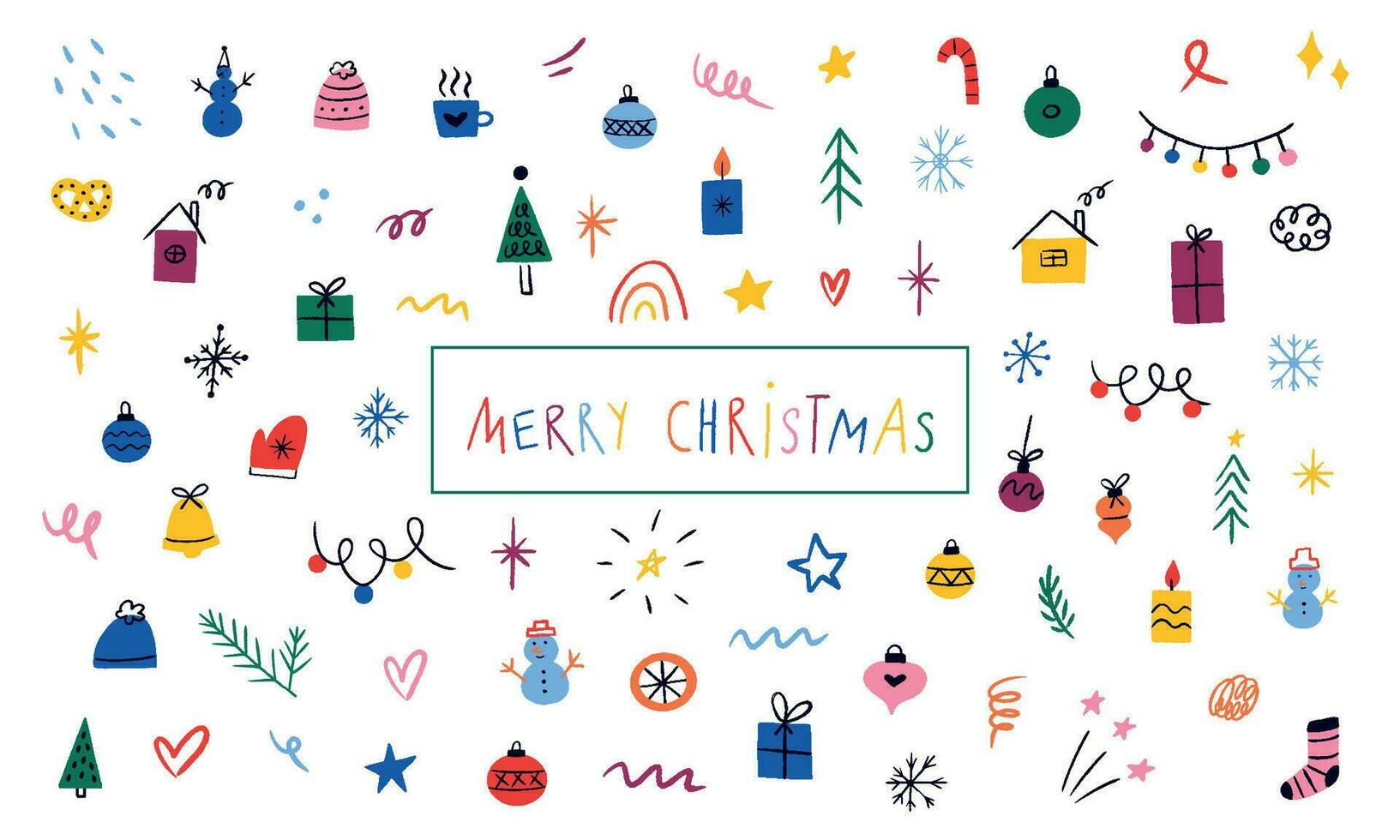 Hand drawn set Christmas decorative elements. New year doodles for banners, greeting cards, wrapping paper, invitations vector