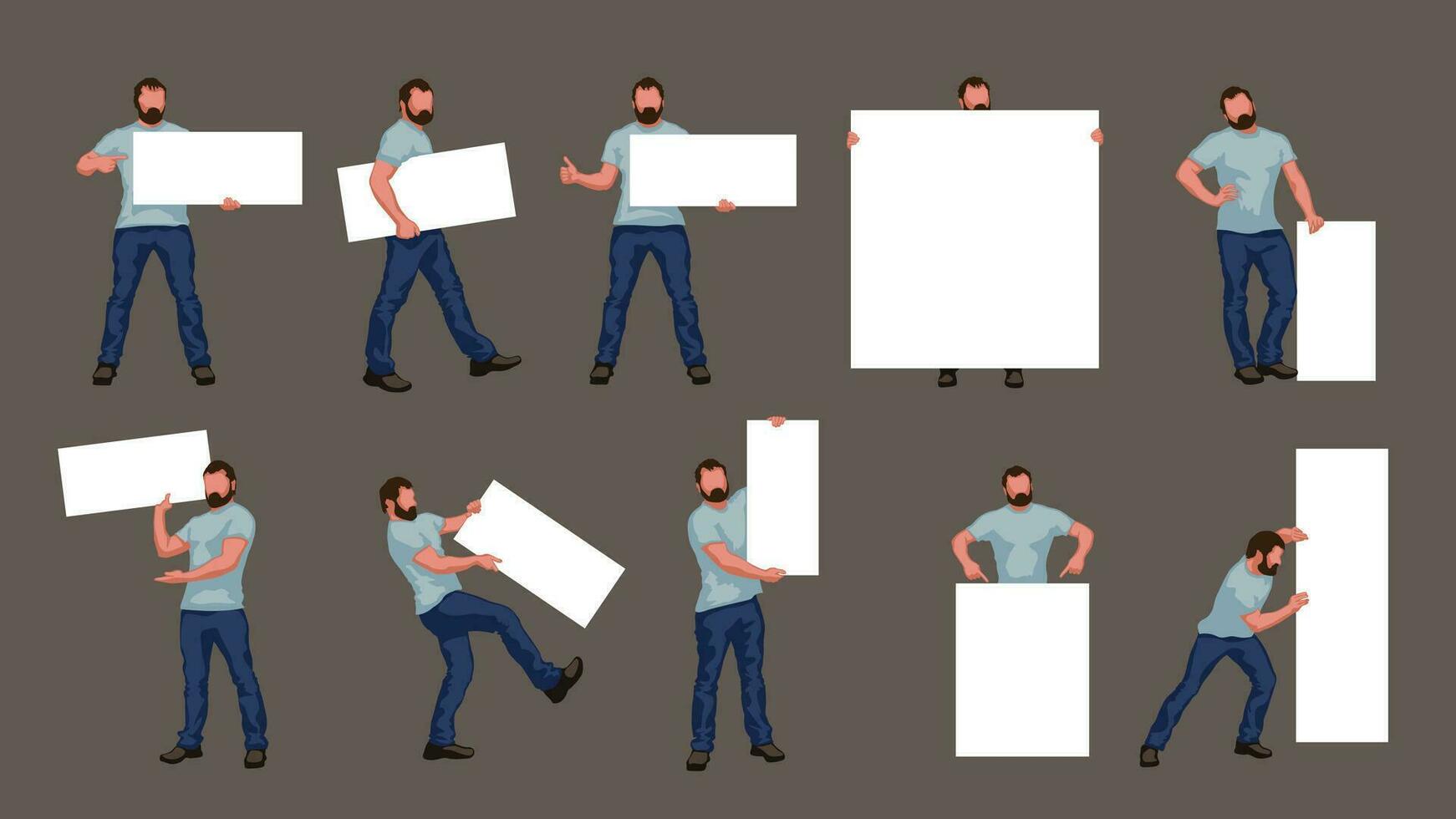man holds banner set vector