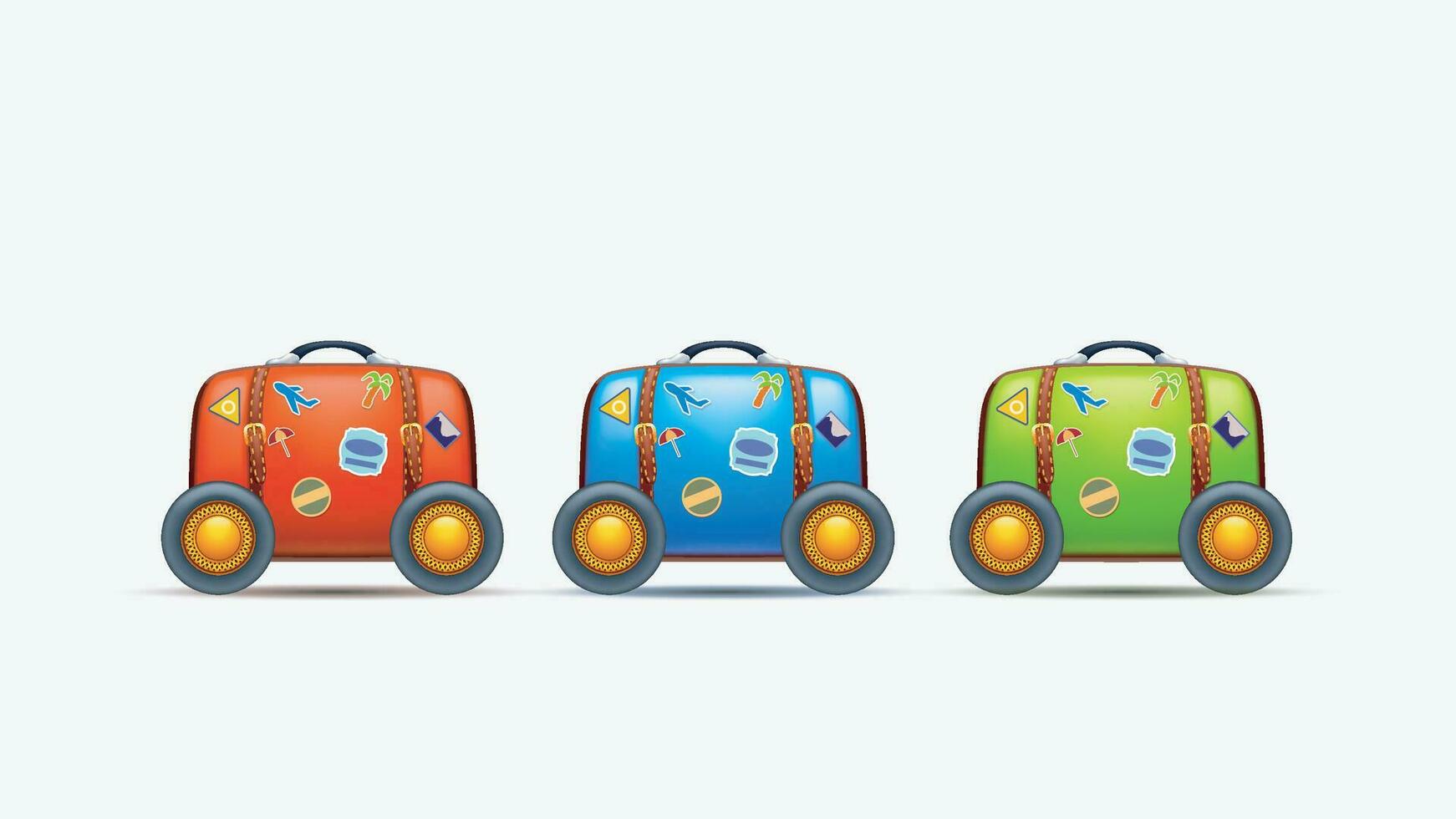 three suitcases with wheels vector