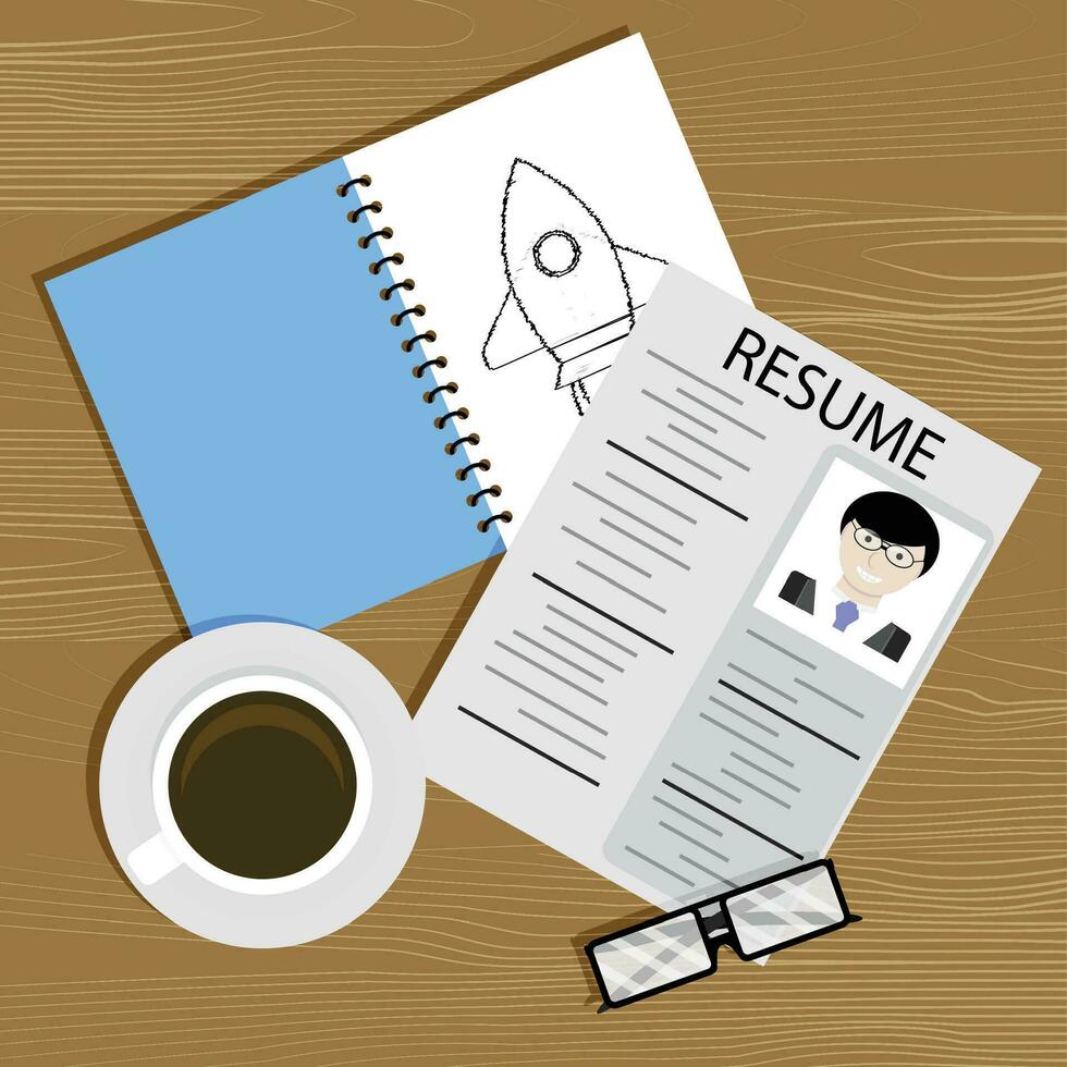 Begin and create career. Vector development and progress in career, document cv, hire and resume illustration