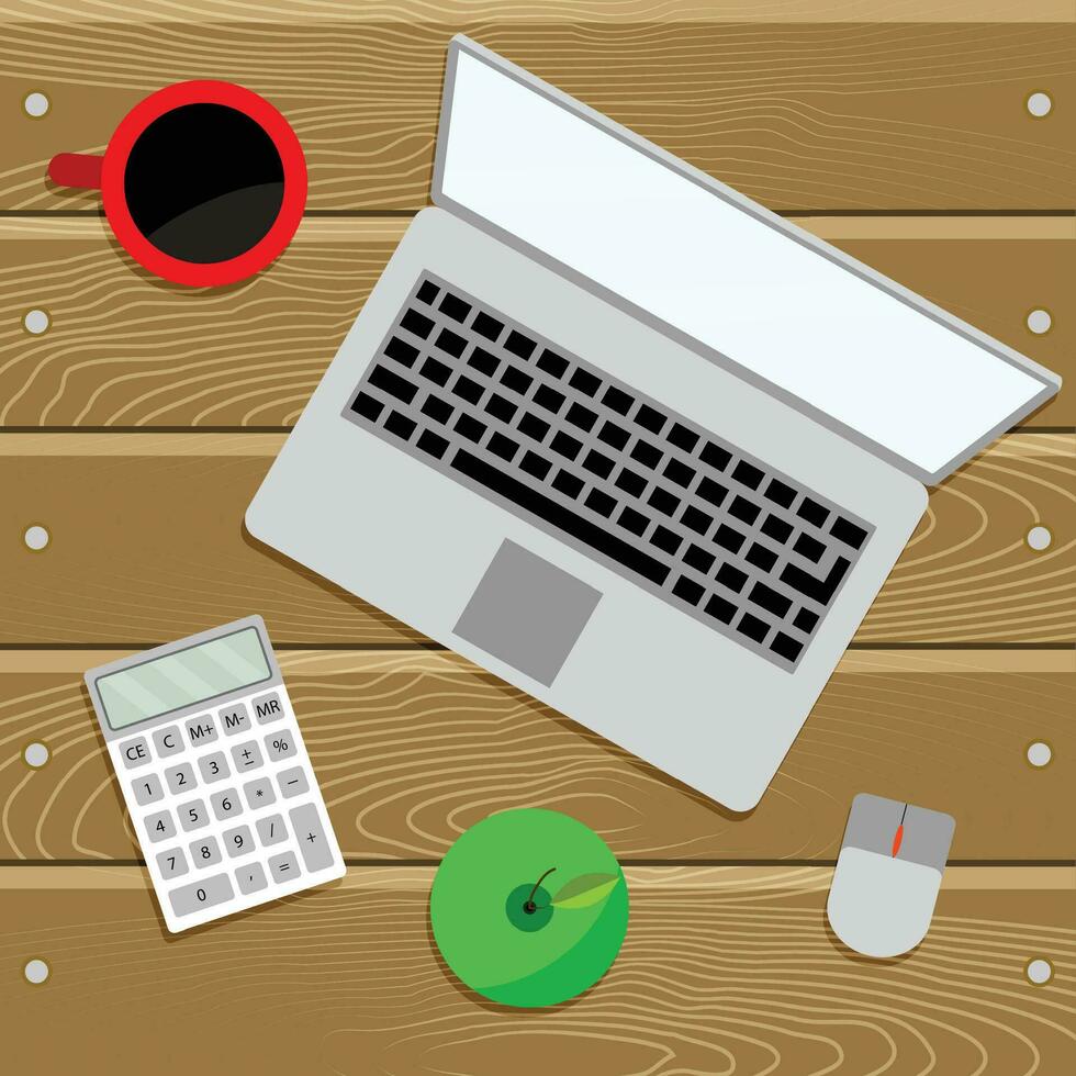Work place table top. Business workplace, workspace personal. vector illustration