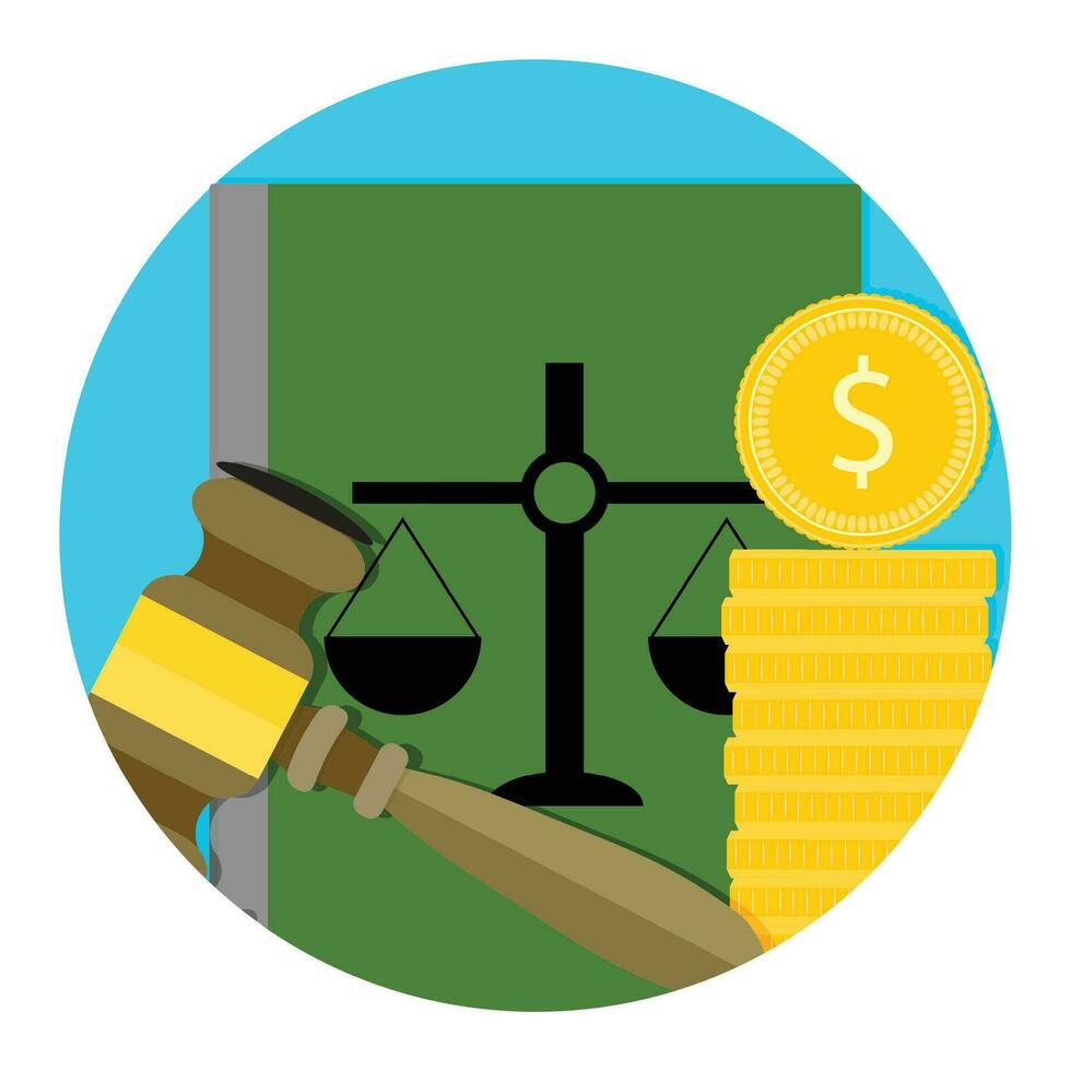 Legal consultation fee icon. Bribe for judgment, coin for order. Vector illustration