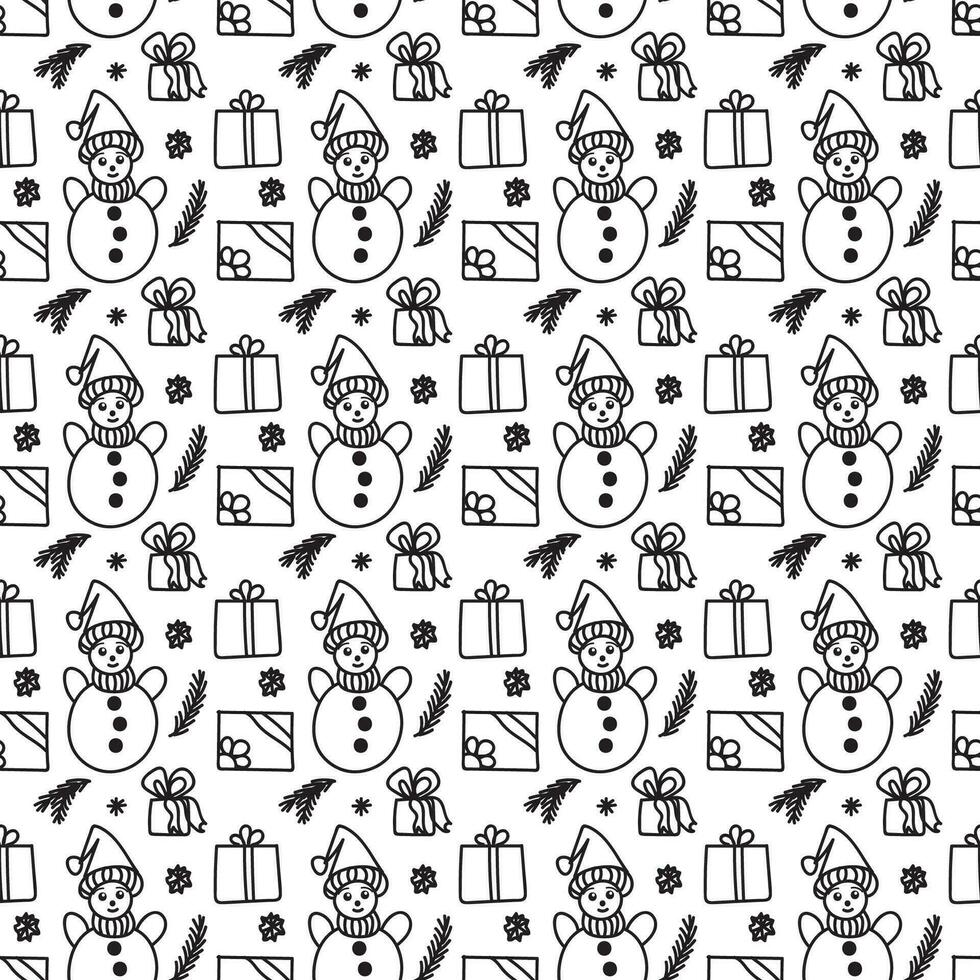 Christmas pattern in doodle style. dark line on a white background. Vector illustration.
