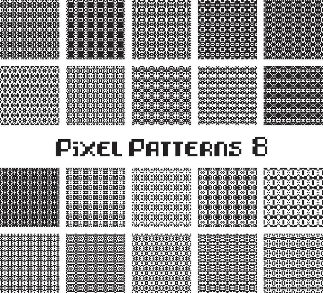 Pixel pattern seamless, black and white color. Patterns set in retro design. vector