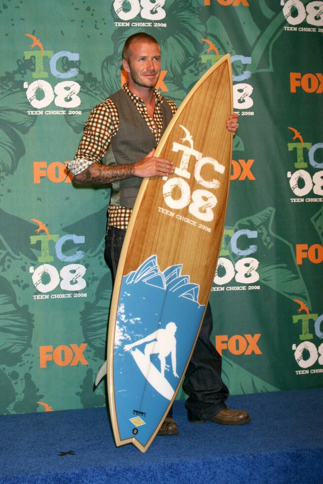 david Beckham en el prensa habitación después recepción un premio a el adolescente elección premios 2008 a el universal anfiteatro a universal estudios en los angeles California agosto 3 2008 foto