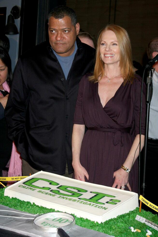 Lawrence quemado de pescado marga helgenberger a el 200 episodio celebracion de csi Las Vegas a el csi conjunto en universal backlot en los angeles California en febrero 10 2009 foto