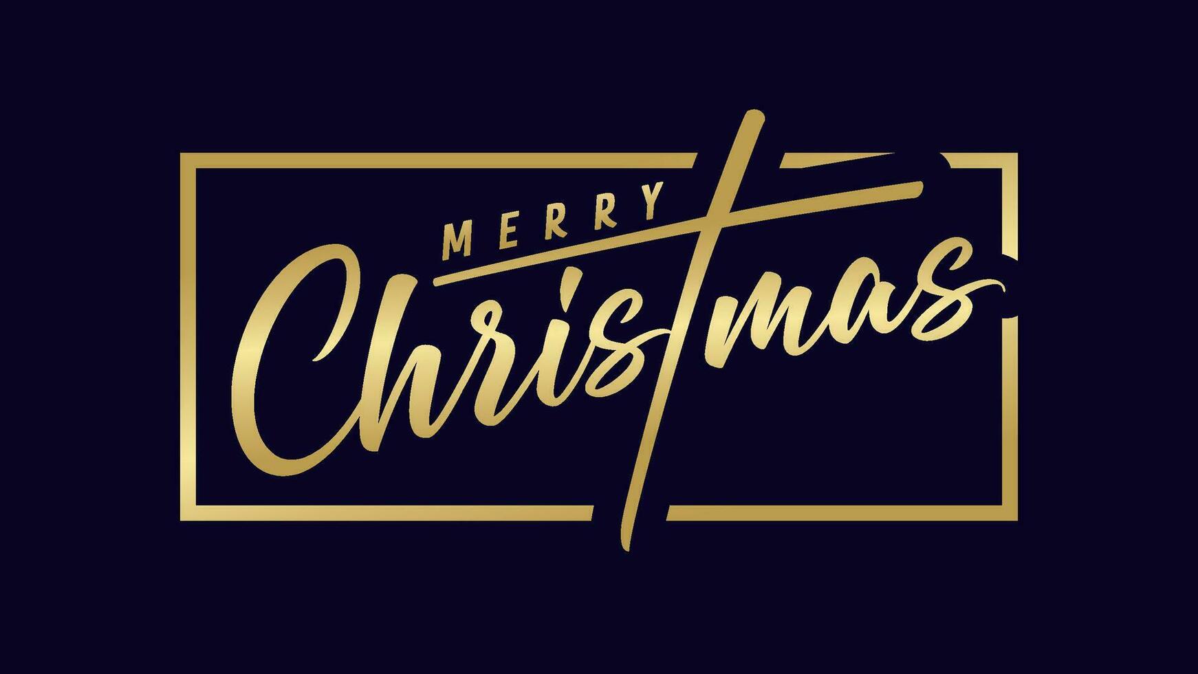 Merry Christmas postcard design. Golden text and dark background. Creative greeting card. Modern style with shiny gold gradient. Horizontal banner. Isolated elements. Holiday decoration. Media poster. vector