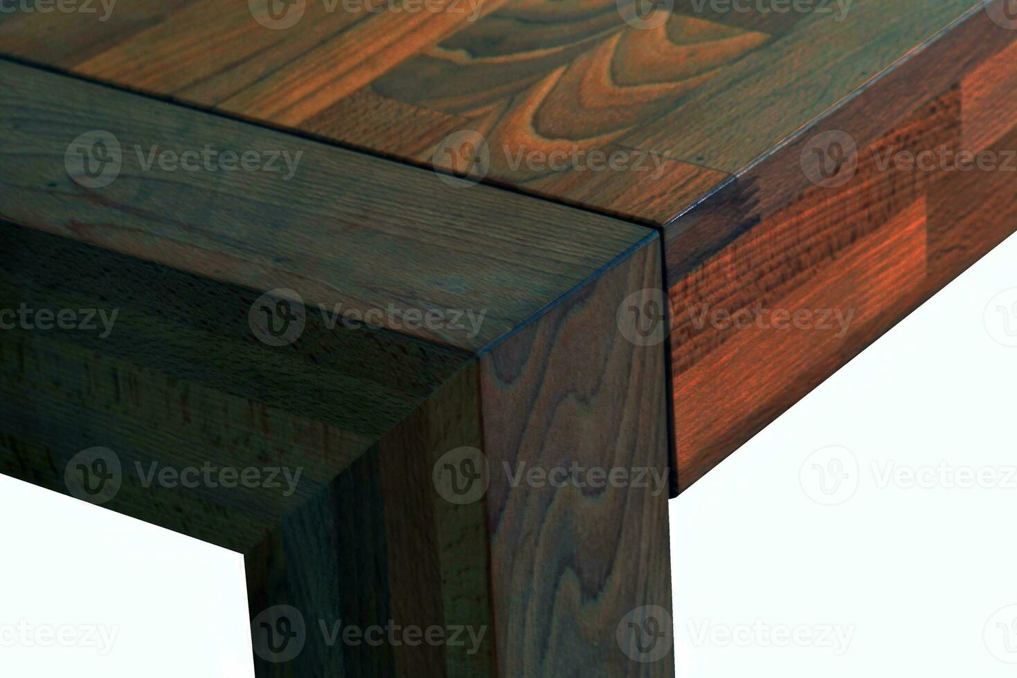 Wooden dinner table surface. Natural wood furniture close view photo