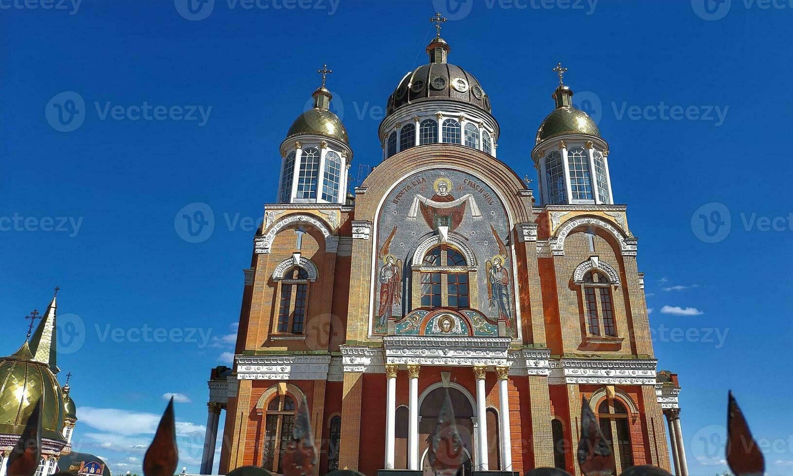 Orthodox cathedral with golden domes, Christian religious background photo