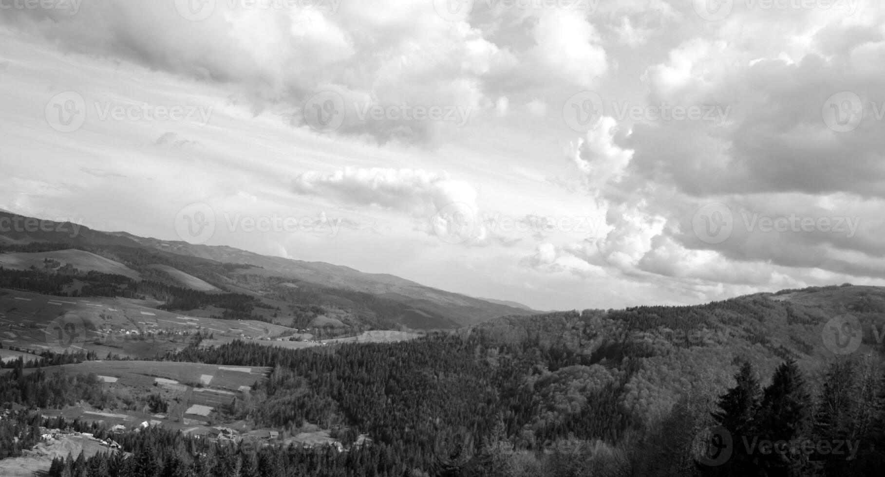 Mountains and forests, aerial view photo