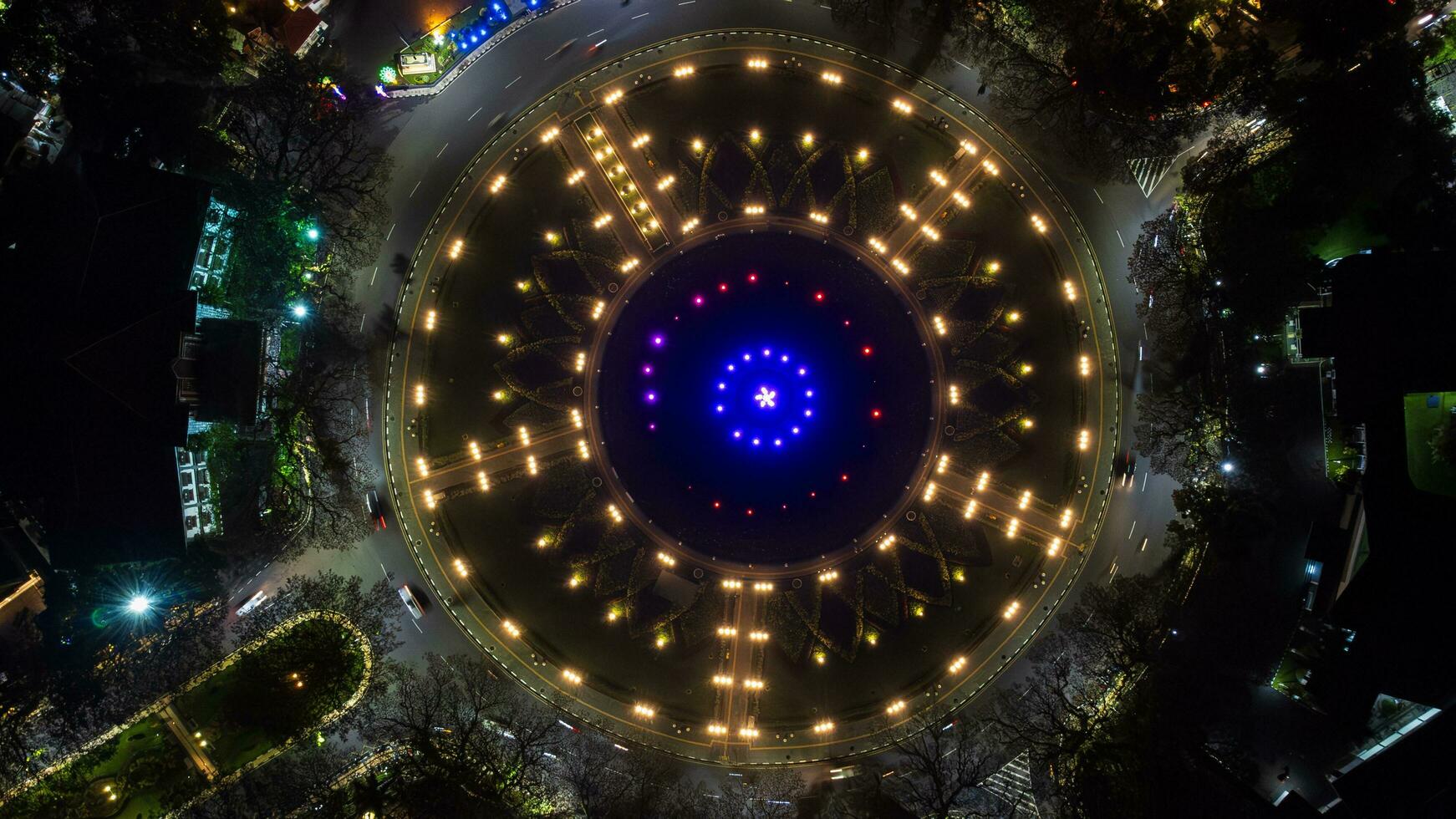 Aerial View of the Tugu Monument in Malang City, East Java, Indonesia photo