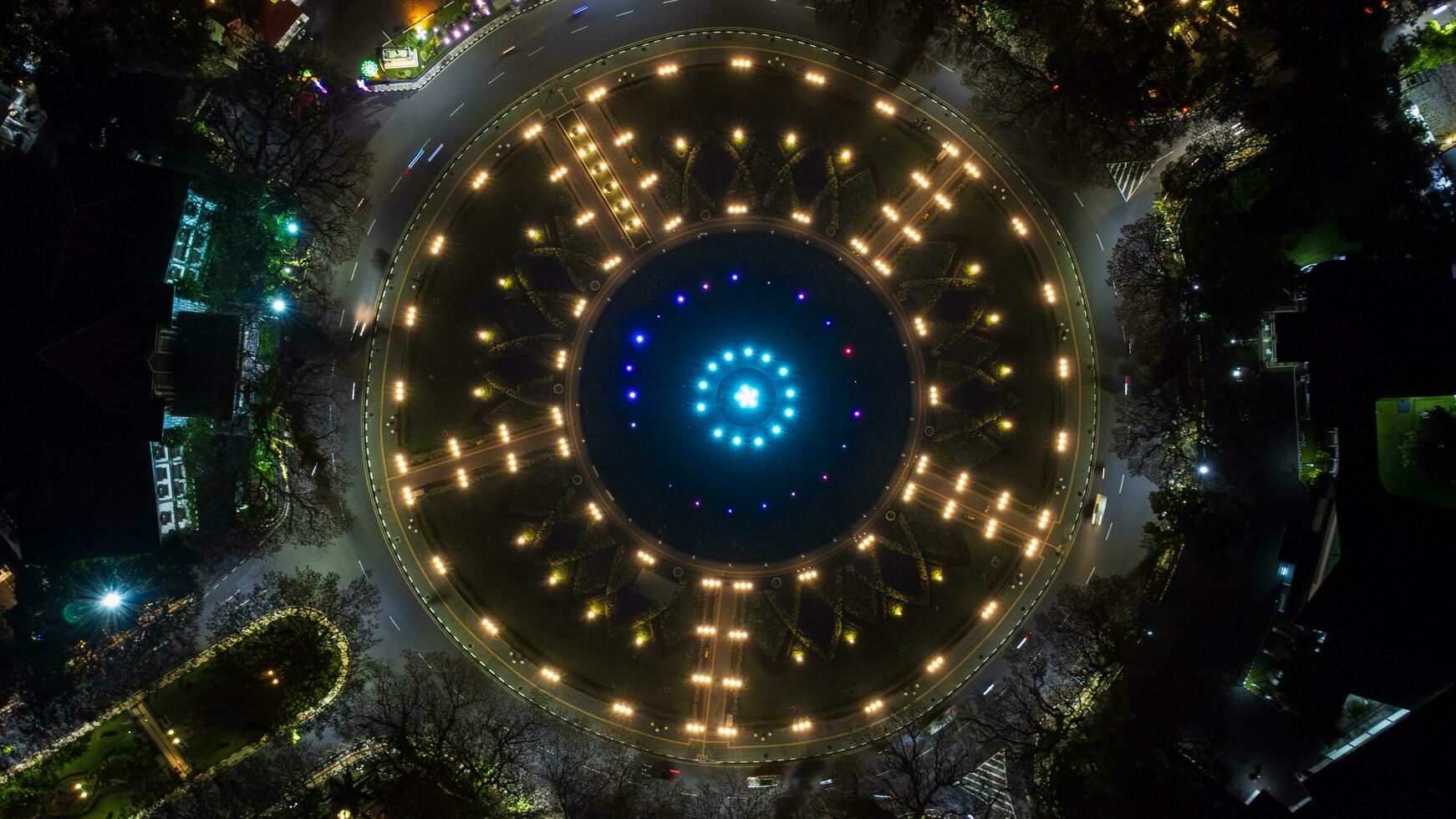 Aerial View of the Tugu Monument in Malang City, East Java, Indonesia photo