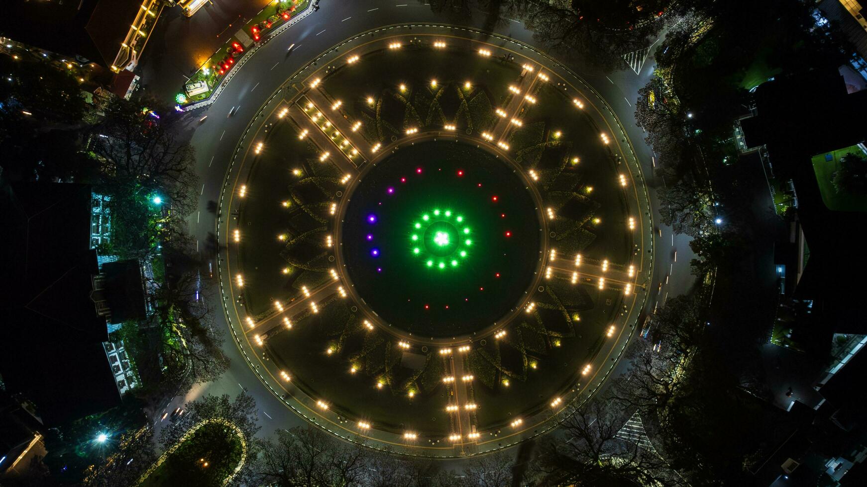 Aerial View of the Tugu Monument in Malang City, East Java, Indonesia photo