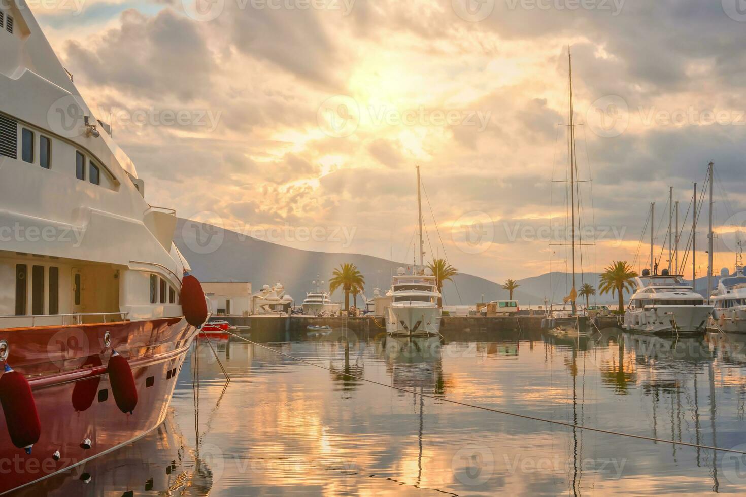 Luxury yacht at sunset. Yachting. photo